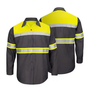 Hot Sale High Visibility Work Wear Men's Custom Breathable Security Construction Long Sleeve Hi Vis Reflective Road Safety Shirt