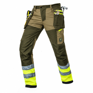 High Visibility, Lightweight Traffic Safety Work Pants With Draw String, HI Vis Reflective Tape, Leg Zippers,