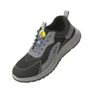 Summer Breathable Black Safety Shoes Steel Toe Cap Anti-puncture Anti-Impact Protection Leather+PU Upper Rubber Protect Feet