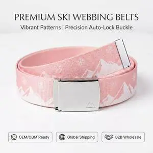 Custom Logo Wholesale Ski Belt For Men Women Auto-Lock Buckle Sublimation Printed Polyester Webbing Belt For Winter Outdoor