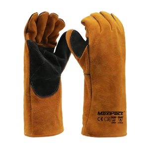 MaxiPact Heavy Duty Industrial 14Inch Grade Ab Brown Safety Cuff Welding Hand Protection Wear-Resistant Work Gloves for Welders