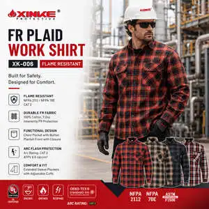 Custom Flame Retardant Work Shirt 100% Cotton FR Plaid Shirt Fire-resistant Clothing For Electric And Oilfield Worker