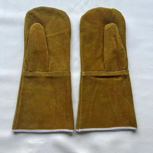 OEM/ODM Customizable Brown Textured Heat Resistant Spark Proof Split Cowhide Two Finger Welding Gloves for Welding Operation