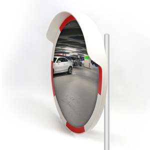 Outdoor Convex Mirror Set 80cm Red-White with 2.5m Galvanized Flange Pole (PC & Acryl)