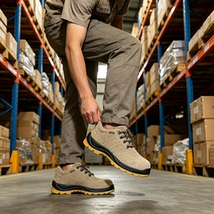SOLID STONE CE Lightweight Suede Safety Shoes Breathable Comfortable Steel Toe Anti-Slip Work Shoes for All-Day Labor Use