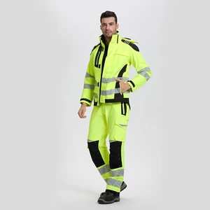 Electrical Industrial Softshell Jacket And Multi Pocket Stretch Knee Pad Pants High Visibility Work Uniforms