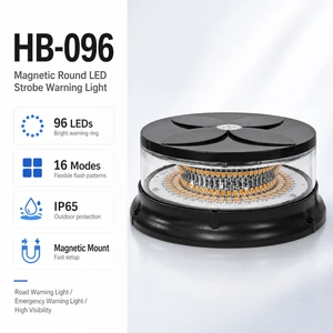 HB-096 IP65 Magnetic LED Traffic Warning Light PC Material 16 Flash Modes External Power Vehicle Safety Strobe OEM