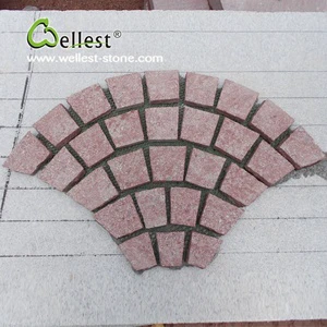 Natural Stone Paving Red Porphyry Fan Pattern Cobblestone