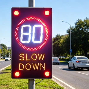 Customizable Smiley And Sad Face Displays Are Installed On Street Mounted Solar Powered LED Outdoor Radar Speed Limit Signs