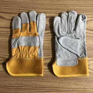 High Quality Textured Tear-Resistant Yellow Cowhide Split Polyester Safety Welding Gloves 26cm 1.1-1.2mm Thickness Customizable