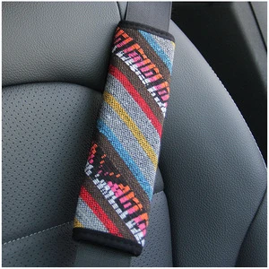 Cotton Linen Ethnic Style Car Seat Belt Shoulder Pad Soft Comfort Protector Universal Fit Women Men Car Interior Accessories