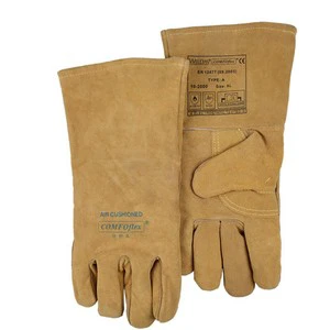 WELDAS Bucks Color Oblique Thumb Cowhide Welding Gloves Elastic Cuff Opera Length Tear Pin Resistance High Temperature