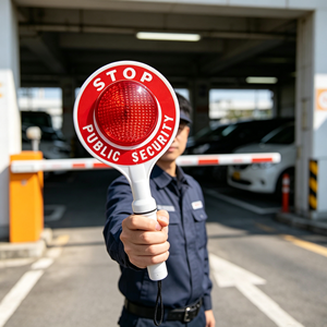 Portable Road Safety Traffic Light Handheld LED Stop Word Warning Light with Battery Power Blinking Feature