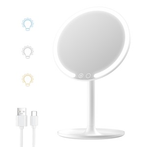 Vanity Mirror With Lights 3 Color Modes Adjustable Brightness HD Clear Ring Light Type-C Rechargeable Desktop Beauty Mirror