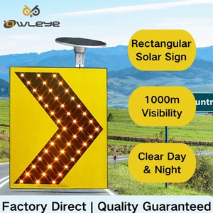 Owleye Custom Yellow Solar LED Traffic Sign Board Third Grade 3M Reflective Film IP66 Waterproof UV Printed 1000m Visual