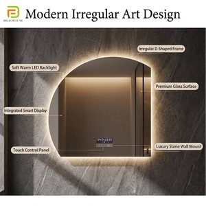 Modern Home Decor Wall Mounted Half Moon Round Mirror Touch Sensor Switch Smart Mirror Bathroom Frameless Mirror With Led Light