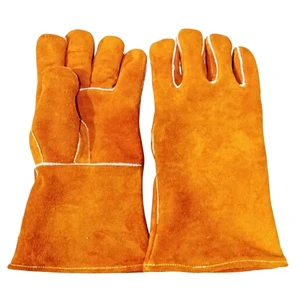 Orange Welding Gloves EN388 EN420 EN407 Cow Split Leather with Cotton Lining for BBQ & Welding Work Safety