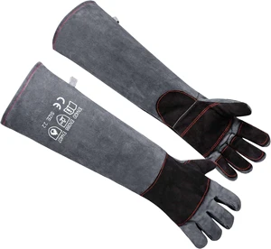 WANZHUO Anti-cut Heat-Resistant Leather Welding Gloves 14-inch Black-Gray Safety Work Gloves