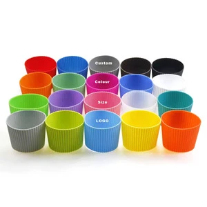 Custom Logo Silicone Cup Sleeve Heat Resistant Protective Cover for Coffee Tea Glass Bottle Mugs Non-Slip Home Travel Mug Cover