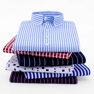 High Quality Business Dress Shirt Athletic Workwear Oversized Casual Printed Custom Plaid Mens Button up Shirt Long Full Sleeves