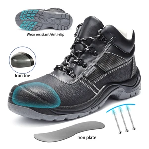 JIANKUN Men's Low Price Mid Cut Iron Toe Work Shoes Anti-Smash Anti-Puncture Waterproof Oil-Resistant Safety Shoes for Factory