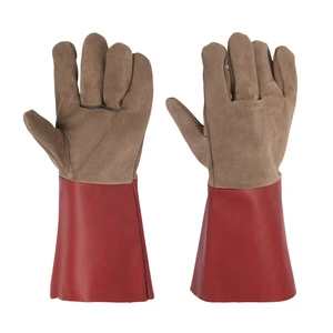 Double Layer Cowhide Leather Welding Gloves-Long Cuff Heat Resistant Anti-Slip Textured Powder-Free Silicone-Free Safety Gloves