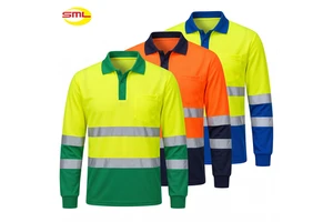 High Visibility Reflective Polo Shirt Long Sleeve Safety Workwear Two Tone Construction Traffic Hi Vis Uniform Custom Logo Men