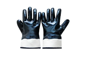 Fully Coating Blue Nitrile Gloves With Open Cuff Chemically Resistant Jersey Cotton Safety Gloves For Welding Work