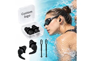 Factory Custom Logo Women 3 Layer Hearing Protection Waterproof Surf Swimming Silicon Ear Plugs With Anti-Drop Lanyard