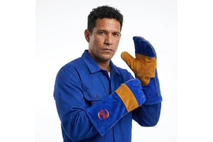 Snell Safety Fire Resistant 14-Inch Blue Cow Split Leather Heat Resistant Welder Gloves Long Sleeve Safety Gloves for Welders