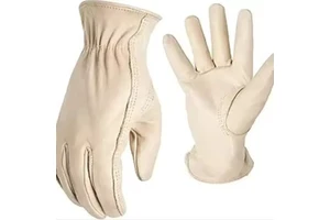 White Leather Welding Gloves Full Finger Safety Gloves Soft Goatskin Work Gloves for Welding Repair Garden Use