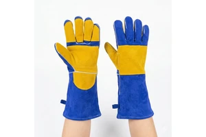 Royal Blue Long Cuff Cow Split Leather Welding Gloves Heat Resistant Anti Spatter Heavy Duty Welder Safety Gloves