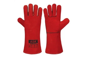 EN 388 EN 420 EN 407 Welding Leather Gauntlets Gloves High Grips Tig Mig Heat Resistant Best Welding Gloves Red