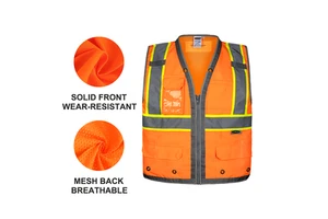 Surveyor Orange Reflective Safety Vest With Solid Front Mesh Back Customizable Logo Reinforced Webbing Personalized Safety Gear