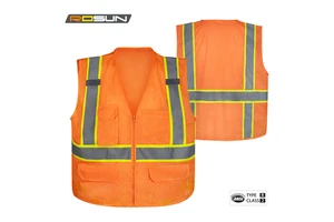 ANSI Class 2 EN ISO 20471 Certified Heavy Duty Two-Tone Reflective Safety Vest Zipper Closure Customizable Logo Enhanced Safety