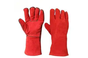 Custom Heat Resistant Leather Welding Gloves with Cotton Liner Long Sleeve Fire Resistant BBQ Grill Oven Mitts Heavy Duty Welder