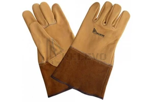 Premium 4-Inch Cuff Cow Hide Top Grain Leather Straight Thumb EN420 Certified Fleece Lined Welding Gloves Tungsten Gloves