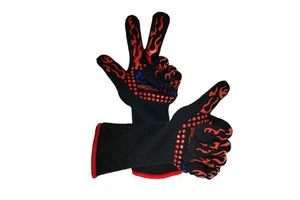 Customized Aramid Kitchen Extreme Heat Resistant Smoker Barbecue Grill Silicone Microwave Oven Gloves Bbq With Pot Holder