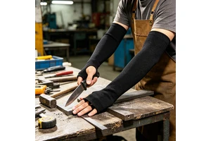 Black Level 5 HPPE Cut-resistant Arm Sleeves with Thumb Hole, Back Binding