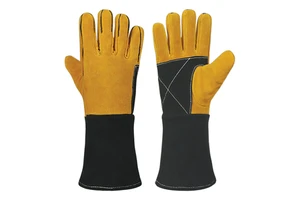 Leather Welding Gloves Thread Sewing Palm Fingers Durable Heat Resistant Anti-Slip Latex-Free Silicone-Free Straight Cuff