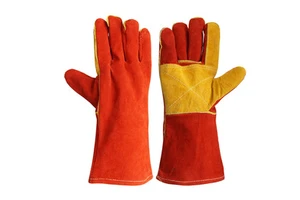 ZD Heavy Duty Stick Welding Gloves Leather Heat Resistant Fireproof Tear-Resistant Safety Work 13-14 Inch