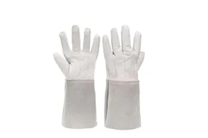 White Grain Leather Welding Gloves Heat-Resistant Anti-Cut Anti-Slip 7mm Thick Long Cuff Safety Gloves for Construction