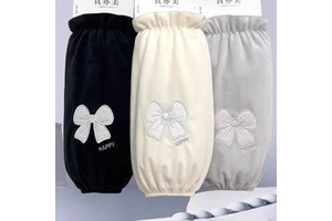 Protective Sleeves Women Autumn Winter Embroidery Bow Happy Design Beige Black Gray Adult General Purpose Antifouling