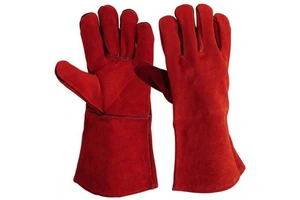 Red Cow Split Long Leather Working Welder Gauntlet Gloves