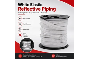 White Elastic Reflective Piping High Brightness for Sportswear Activewear