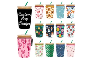 Custom Logo Sublimation Insulated Neoprene Coffee Cup Cooler Sleeve 16/24/32oz Drink Can Holder Hot Iced Bottle Cover Sleeve