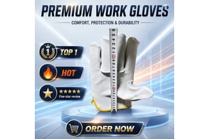 Heavy Duty White Beige Leather Welding Gloves Wear Resistant Heat Proof Industrial Safety Gloves for Welding Work