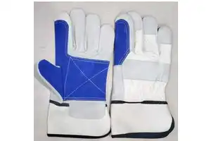White Blue Genuine Leather Welding Gloves Split Back Lined Protective Industrial Driving Gloves Front Logo Customizable