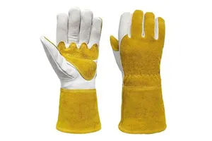Unisex Adult TIG Welding Gloves 12 Inches Goatskin Leather Keystone Thumb Cowhide Cuff Leather Welding Gloves