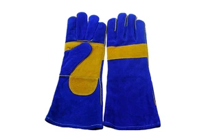 Long Cuff Heat Resistant Welder Gloves SPC Safety Blue Cow Split Leather Welding Gloves with Reinforced Thumb Palm & Cuff Patch